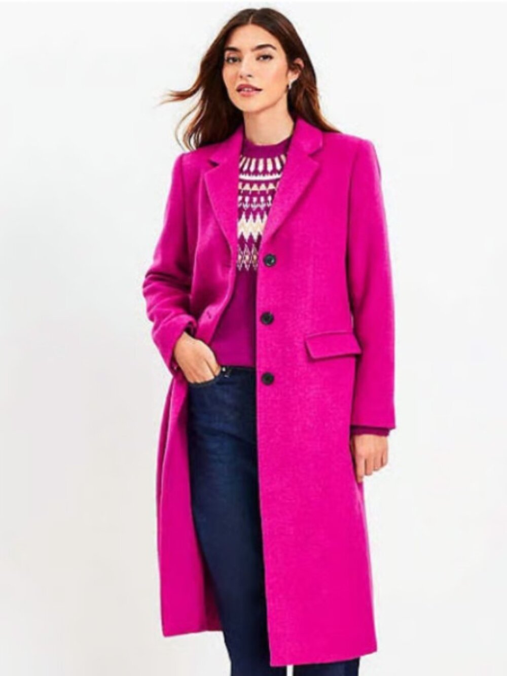 Loft Magenta Wool Blend Coat